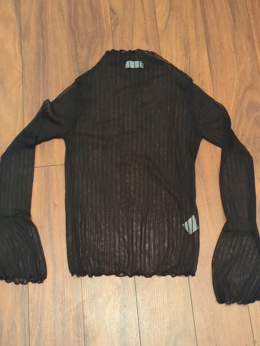 OAK + FORT Black Sheer Ribbed Mock Neck Top S/M/L